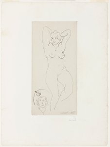 Vrouwelijk naakt met geheven armen en vrouwenhoofd door Henri Matisse