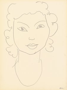 Hoofd, krullend haar (krijt op papier) door Henri Matisse