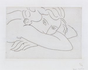 Hoofd en armen van liggend naakt (ets) door Henri Matisse