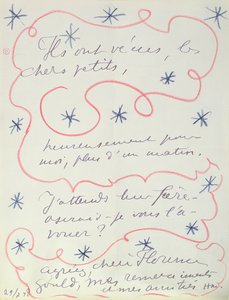 Brief van de schilder aan Florence Gould (geb. 1895), 29 juli 1948 (pen  krijt op papier) door Henri Matisse