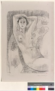 Nu zit hij in een fauteuil met een bloemmotief door Henri Matisse