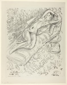 Naakt rustend op een chaise met mashrabiya achtergrond door Henri Matisse