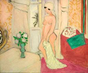 Roze naakt of Jong meisje met een vaas bloemen, ca.1920 (olieverf op doek) door Henri Matisse