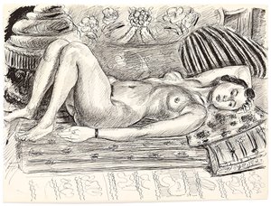 Liggend naakt op een ligstoel, ca. 1926-1927 (pen en Oost-Indische inkt op papier) door Henri Matisse