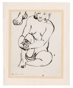 Zittend vrouwelijk naakt, een knie vasthoudend, met schets van een voet door Henri Matisse