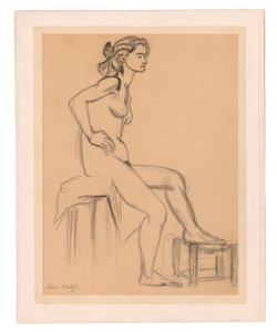 Zittend vrouwelijk naakt, een voet op een kruk door Henri Matisse