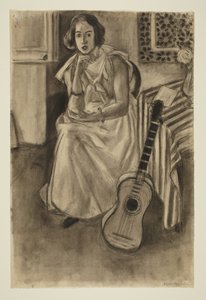 Zittend model met gitaar door Henri Matisse