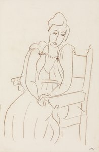 Zittende vrouw (bruin waskrijt op papier)