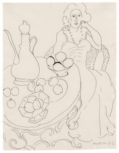 Zittende vrouw voor een serveertafel door Henri Matisse