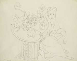 Zittende vrouw met tulpenvaas door Henri Matisse