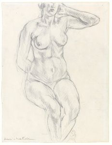 Zittend naakt, ca. 1918 (grafiet  zwart krijt op papier) door Henri Matisse
