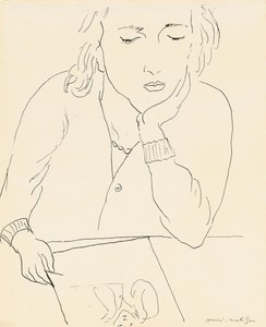 Lezende vrouw (pen en inkt op papier) door Henri Matisse