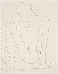Vrouw zittend met arm op hoofd (potlood op papier) door Henri Matisse