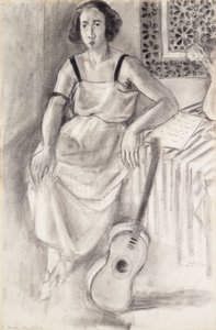 Zittende vrouw met gitaar, c.1921-23 (houtskool op papier) door Henri Matisse