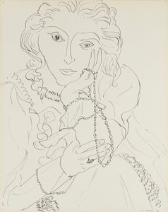 Vrouw met gerafeld overhemd en parelketting door Henri Matisse