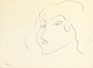 Vrouwenkop (pen en inkt op papier) door Henri Matisse