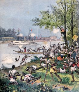 Aanval op de dorpelingen van Dahomey door de Fransen, 1892