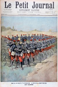 Frans leger fiets korps op een plein tijdens manoeuvres, Frankrijk