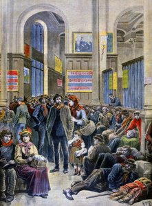 Italiaanse immigranten zoeken onderdak bij het Gare Saint Lazare