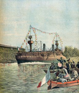 Tewaterlating van de Franse kruiser Le Suchet door Henri Meyer