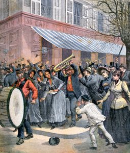 Mars van het Leger des Heils geleid door een drummer, bespot door toeschouwers in Parijs, 1892