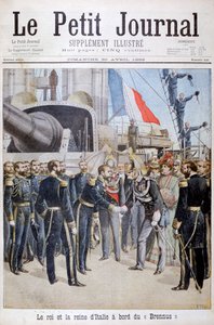 De koning en de koningin van Italië aan boord van het Franse slagschip Brennus, 1899