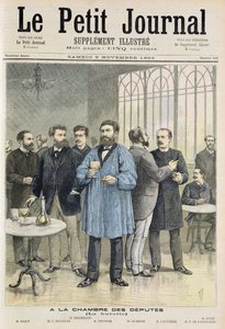 Titelpagina die de bar in het Huis van Afgevaardigden uitbeeldt, illustratie uit de geïllustreerde bijlage van Le Petit Journal, 5 november