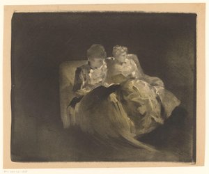Twee lezende vrouwen op een bank door Henri Patrice Dillon