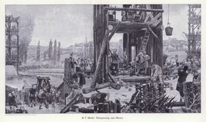 Belegering van Alesia, Gallië, 52 v.Chr., Illustratie uit Moderne Kunst in Meister-Holzschnitten (Richard Bong, Berlijn, ca. 1904) door Henri Paul (after) Motte