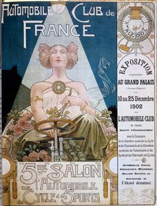 Poster van de Automobile Club de France tijdens de 5e Autoshow in het Grand Palais de Paris in 1902, illustratie door Henri Privat-Livemont (1861-1936), Versailles, Gemeentelijke Bibliotheek