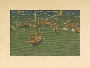 Boten voor anker in Tréboul door Henri Rivière