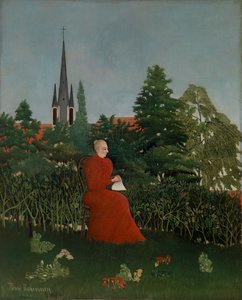 Portret van een vrouw in een landschap