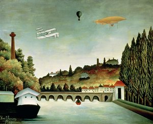 Uitzicht op de brug bij Sèvres en de heuvels bij Clamart, St. Cloud en Bellevue door Henri Rousseau