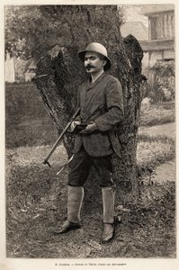 Portret van Henri Coudreau (1859-1899), professor in de geografie en ontdekkingsreiziger van de Amazone (Brazilië). Gravure door Thiriat ter illustratie van het verhaal 