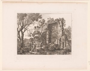 Gezelschap in een landschap met ruïnes door Henri Thomann