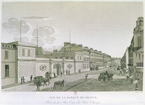 De Bank van Frankrijk vanaf Rue Croix-Petits-Champs, gegraveerd door Eugene Dubois, 1800 door Henri after Courvoisier Voisin