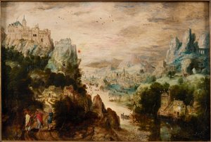 Landschap met weg naar Emmaüs, ca. 1540 door Henri de Herri met de Bles