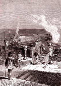 Het gigantische kanon op het eiland Malta, kunstwerk, "Van de aarde naar de maan" door Jules Verne