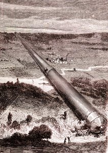Het gigantische ruimtekanon van J. T. Maston, "Van de aarde naar de maan" door Jules Verne