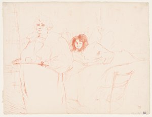 Elles: Vrouw met een dienblad, Mevr. Baron en Mej. Popo door Henri de Toulouse-Lautrec