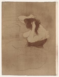 Elles: Vrouw die haar haar kamt door Henri de Toulouse-Lautrec