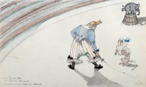 Circusscène: dressuur. Een clown met een geleerde hond en een acrobatische olifant. Tekening door Henri de Toulouse Lautrec door Henri de Toulouse Lautrec