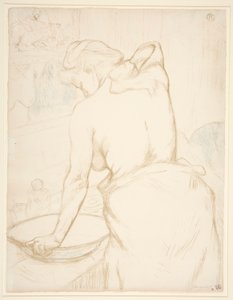 Vrouw die zich wast, de toilet (Vrouw bij haar toilet, zichzelf wassend), uit de serie Elles door Henri de Toulouse Lautrec