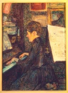 Juffrouw Marie Dihau aan de piano door Henri de Toulouse Lautrec
