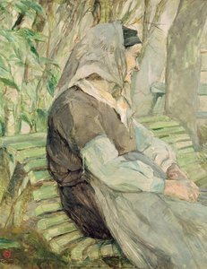 Oude vrouw zittend op een bank in Celeyran door Henri de Toulouse Lautrec