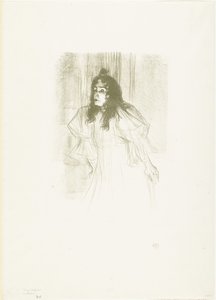 Portret van de zangeres May Belfort met loshangend haar door Henri de Toulouse Lautrec