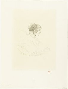 Portret van actrice Luce Myrès met waaier door Henri de Toulouse Lautrec