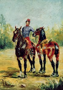 Twee paarden en een stalknecht