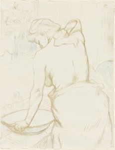 Vrouw die Zich Wast—De Toilet, plaat vijf uit Elles door Henri de Toulouse Lautrec