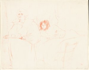 Vrouw met een Dienblad—Ontbijt (Madame Baron en Mademoiselle Popo), plaat twee uit Elles door Henri de Toulouse Lautrec